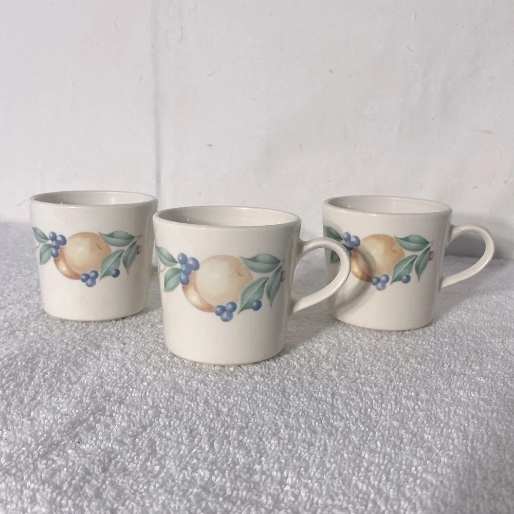 Vintage Corningware Abundance Fruit  Pattern Coffee Cups x3